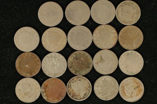 19 ASSORTED LIBERTY "V" NICKELS 1890-1912