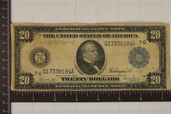 1914 US $20 LARGE SIZE FEDERAL RESERVE NOTE BLUE