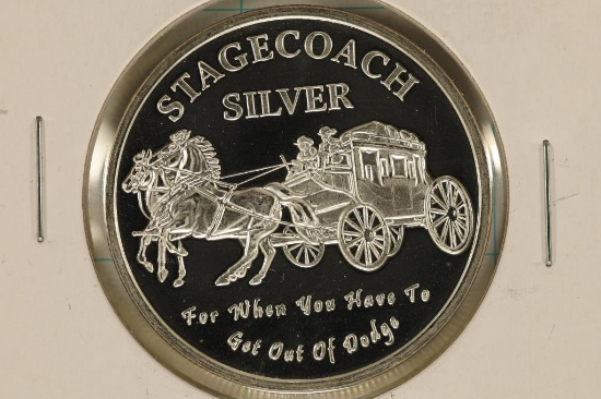 1 TROY OZ .999 FINE SILVER PF ROUND STAGECOACH