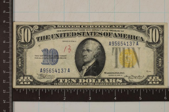 1934-A US SOUTH AFRICA $10 SILVER CERTIFICATE