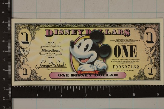 2008 ONE DISNEY DOLLAR CU COLORIZED BILL-80TH