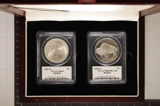 2001-P & D US SILVER BUFFALO $1 BOTH PCGS, THE