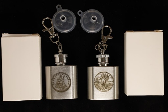 2-1 OZ. STAINLESS STEEL KEYCHAIN FLASKS WITH US