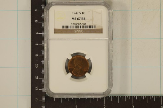 1947-S LINCOLN WHEAT CENT NGC MS67RB