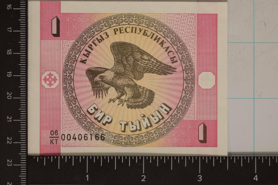1993 KYRGYZSTAN 1 TYIYN CRISP UNC COLORIZED BILL