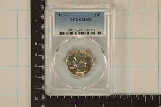 1964 WASHINGTON SILVER QUARTER PCGS MS63