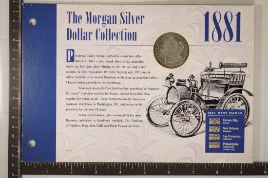 1881-S MORGAN SILVER DOLLAR ON CARDBOARD INFO