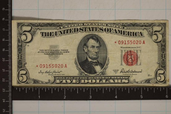 1953-A US $5 STAR NOTE RED SEAL