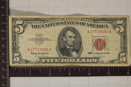 1963 US $5 RED SEAL BILL