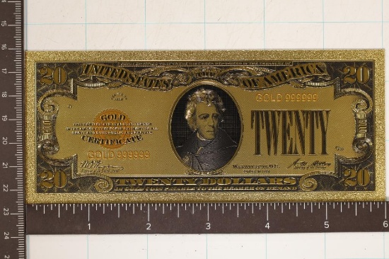 SERIES 1928 GOLD FOIL $20 US REPLICA BILL 999999