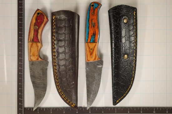 2-DAMASCUS STEEL HUNTING KNIVES: 8.25" AND 7.25"