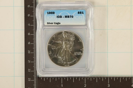 1989 AMERICAN SILVER EAGLE ICG MS70 1 OZ. SILVER