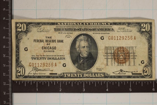 1929 US $20 NATIONAL CURRENCY BROWN SEAL