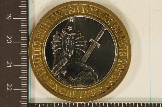 CASINO $10 SILVER TOKEN (UNC) EXCALIBUR WITH