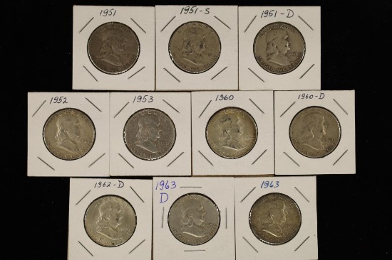 10-90% SILVER FRANKLIN HALF DOLLARS: 1951-P/D/S,