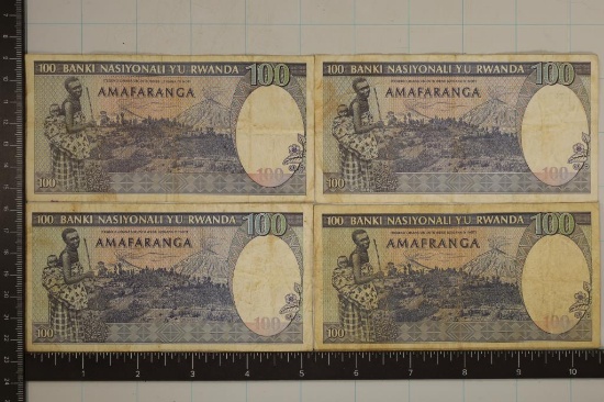 4-RWANDA 100 CENT FRANC BILLS: 1-1982 & 3-1989