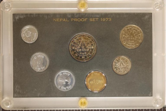 1973 NEPAL 7 COIN PROOF SET IN HARD PLASTIC HOLDER