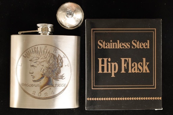 6 OZ. STAINLESS STEEL HIP FLASK WITH ENGRAVED