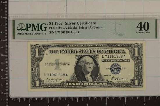 1957 US $1 SILVER CERTIFICATE PMG EXTRA FINE 40