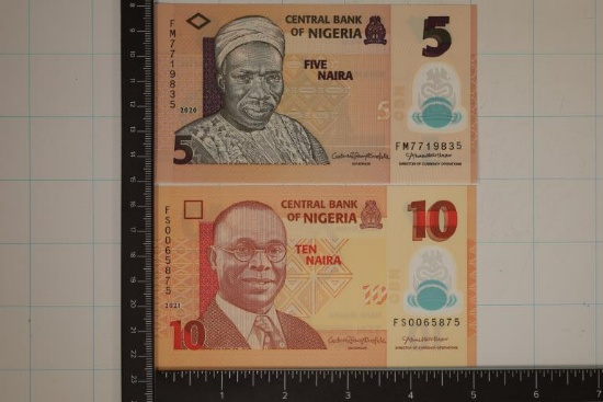 2-BANK OF NIGERIA CU POLYMER BILLS: 5 & 10 NAIRA