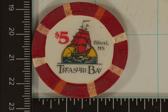 $5 TREASURE BAY CASINO CHIP BILOXI, MISSISSIPPI