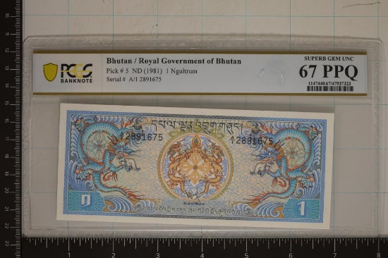 ND (1918) BHUTAN 1 NGULTRUM BILL PCGS SUPERB GEM