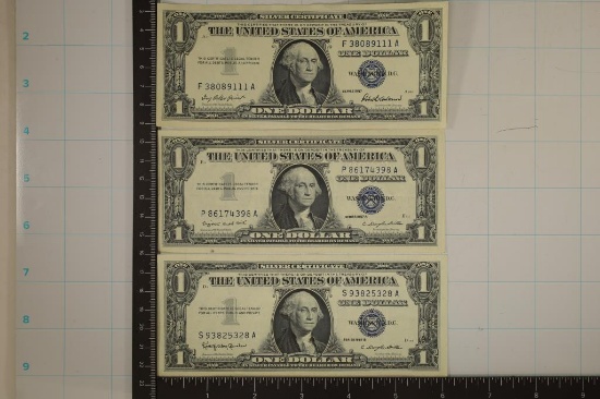 3-CRISP UNC US $1 SILVER CERTIFICATES: 1957, 57-A