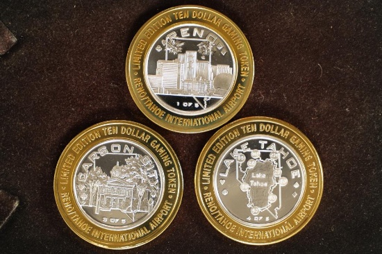 3-CASINO $10 SILVER TOKENS (PF LIKE) RENO TAHOE