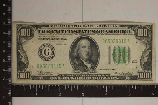 1934 US $100 FEDERAL RESERVE NOTE GREEN SEAL