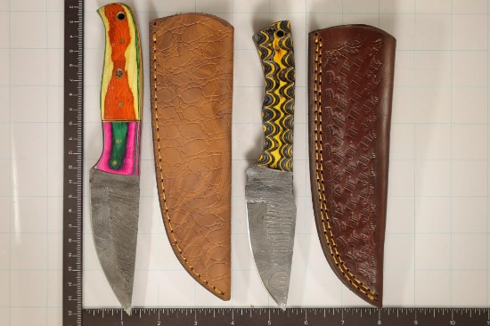 2-DAMASCUS STEEL HUNTING KNIVES: 7.75" & 8.25"