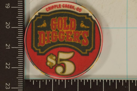 $5 GOLD DIGGERS CASINO CHIP CRIPPE CREEK COLORADO