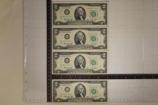 4-1976 US $2 STAR NOTES WITH CONSECUTIVE SERIAL #S