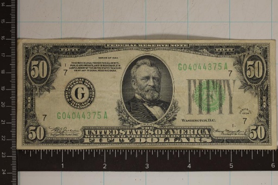 1934 US $50 FEDERAL RESERVE NOTE GREEN SEAL