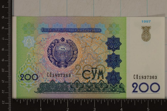 UZBEKISTAN 200 CYM 1997 CRISP UNC BILL WITH