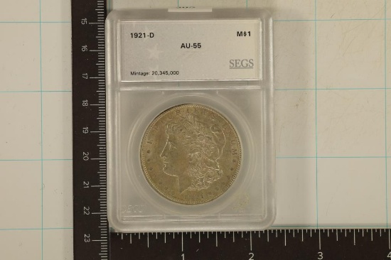 1921-D MORGAN SILVER DOLLAR AU-55