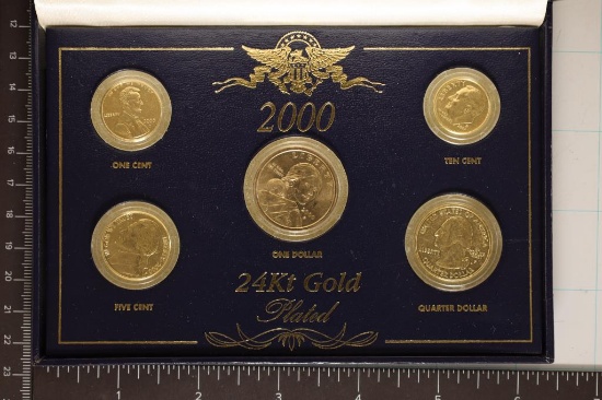 2000 US 24KT GOLD PLATED COIN SET: CENT, NICKEL,