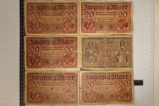 6-1918 GERMAN 20 MARK BILLS, TOUGHER  SHAPE