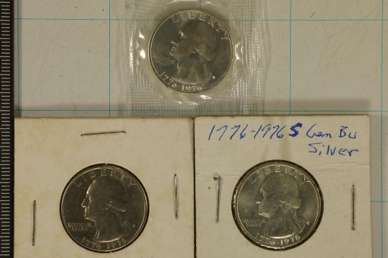 3-1976 BICENTENNIAL US QUARTERS: 2 SILVER BU AND