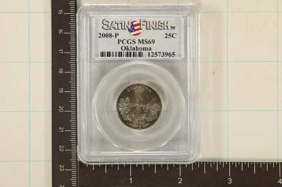 2008-P OKLAHOMA US QUARTER PCGS MS69 SATIN FINISH