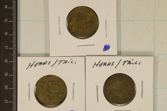 3-ADULT THEMED METAL HEADS / TAILS FLIPPER TOKENS