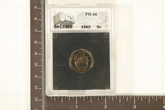 1962 PROOF JEFFERSON NICKEL IN HARD SLAB