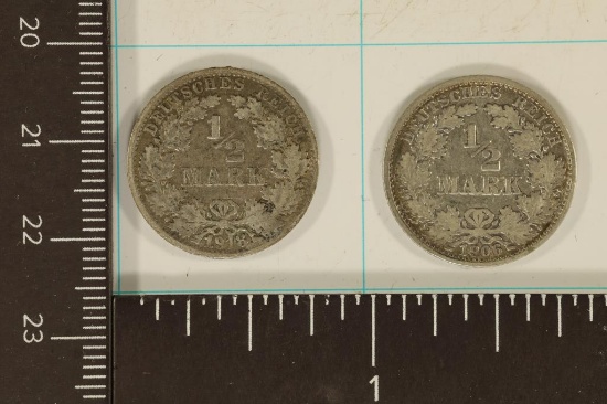 1906-A & 1918-F GERMAN SILVER HALF MARKS .1604
