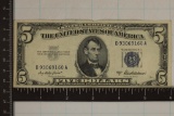 1953-A US $5 SILVER CERTIFICATE BLUE SEAL WHITE
