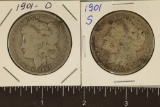 1901-S & 1901-O MORGAN SILVER DOLLARS TONED