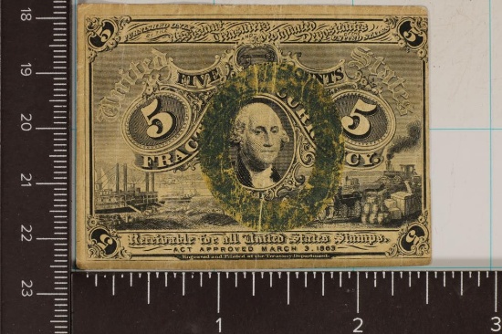 1863 -5 CENT US FRACTIONAL CURRENCY ACT APPROVED