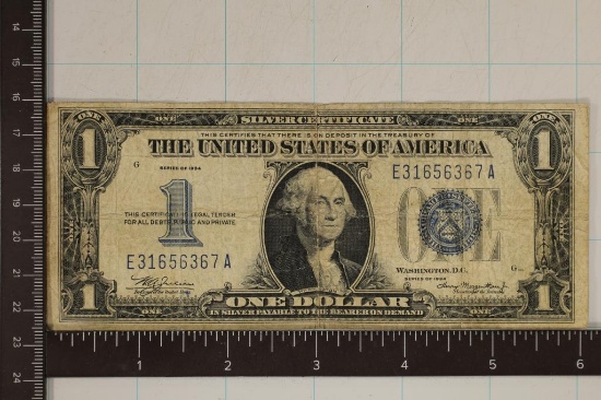 1934 US FUNNY BACK $1 SILVER CERTIFICATE BLUE SEAL