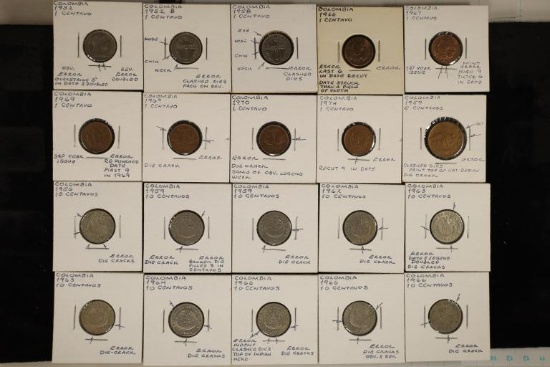 20 ERROR COLUMBIA COINS: 1952-1974, 9-ONE CENTAVOS