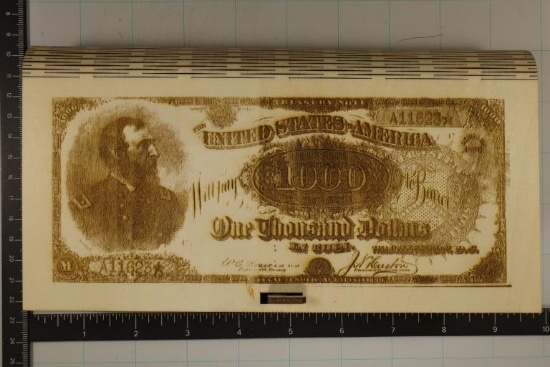 CUSTOM WOOD BOX WITH US $1000 TREASURY NOTE