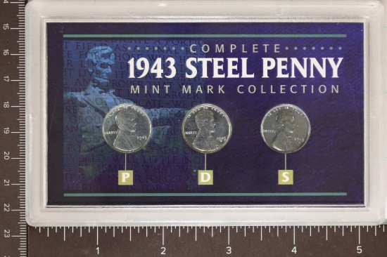 1943-P/D/S LINCOLN STEEL WAR CENT SET UNC