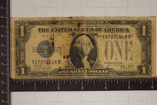 1928-B US FUNNY BACK $1 SILVER CERTIFICATE TEAR